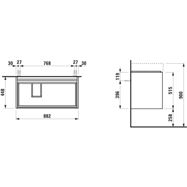 LAUFEN LANI Skrinka pod umývadlo, s 2 zásuvkami, pre umývadlo H810338, 880x450x515 mm, Biela matná 260, H4039521122601