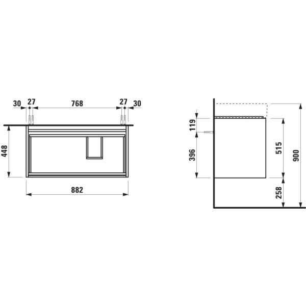LAUFEN LANI Skrinka pod umývadlo, s 2 zásuvkami, pre umývadlo H810339, 880x450x515 mm, Šedá traffic 266, H4039621122661