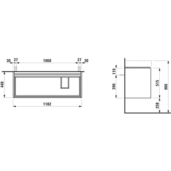 LAUFEN LANI Skrinka pod umývadlo, s 2 zásuvkami, pre umývadlo H813333, 1180x450x515 mm, Špeciálne farby 990, H4039821129901