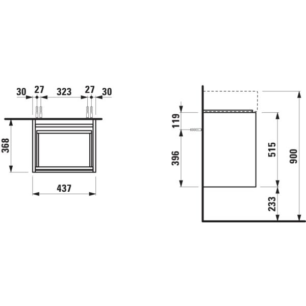 LAUFEN LANI Skrinka pod umývadlo, s 2 zásuvkami, pre umývadlo H815432, 435x370x515 mm, Špeciálne farby 990, H4041121129901