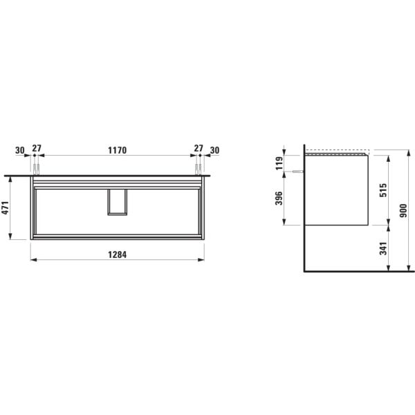 LAUFEN LANI Skrinka pod umývadlo, s 2 zásuvkami, pre umývadlo H816435, 1285x470x515 mm, Šedá traffic 266, H4041921122661