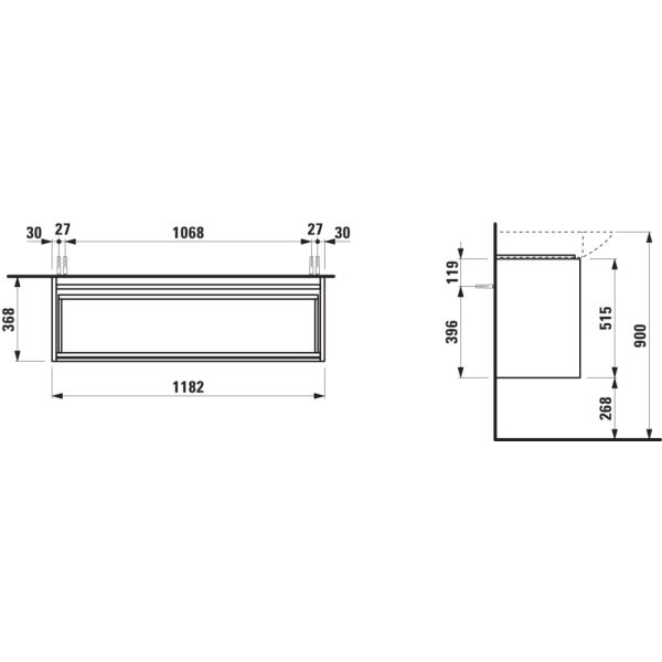LAUFEN LANI Skrinka pod umývadlo, s 2 zásuvkami, pre umývadlo H811704, 1180x370x515 mm, Biela matná 260, H4042221122601