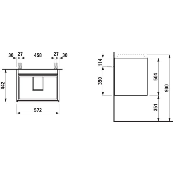 LAUFEN LANI Skrinka pod umývadlo, s 2 zásuvkami, pre umývadlo H814073, z materiálu Marbond, 570x440x515 mm, Špeciálne farby 990, H4042521129901