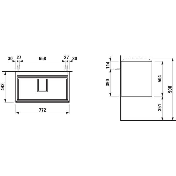 LAUFEN LANI Skrinka pod umývadlo, s 2 zásuvkami, pre umývadlo H814074, z materiálu Marbond, 770x440x515 mm, Špeciálne farby 990, H4042621129901