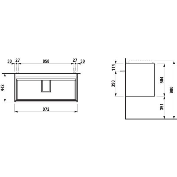 LAUFEN LANI Skrinka pod umývadlo, s 2 zásuvkami, pre umývadlo H814075, z materiálu Marbond, 970x440x515 mm, Divoký dub 267, H4042721122671