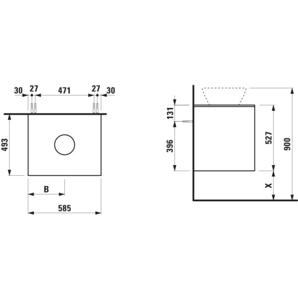 LAUFEN LANI Zásuvkový element 600, s 2 zásuvkami, s výrezom uprostred, top 12 mm, 585x495x525 mm, Divoký dub 267, H4043011122671