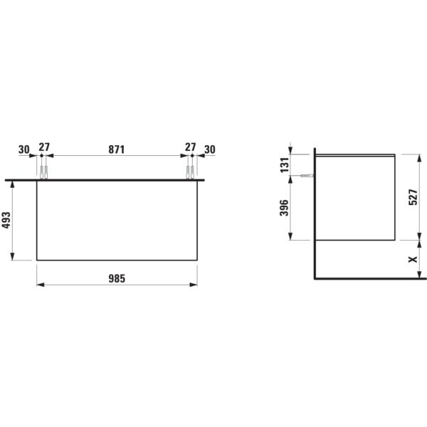 LAUFEN LANI Zásuvkový element 1000, s 2 zásuvkami, bez výrezu, top 12 mm, 985x495x525 mm, Biela matná 260, H4043201122601