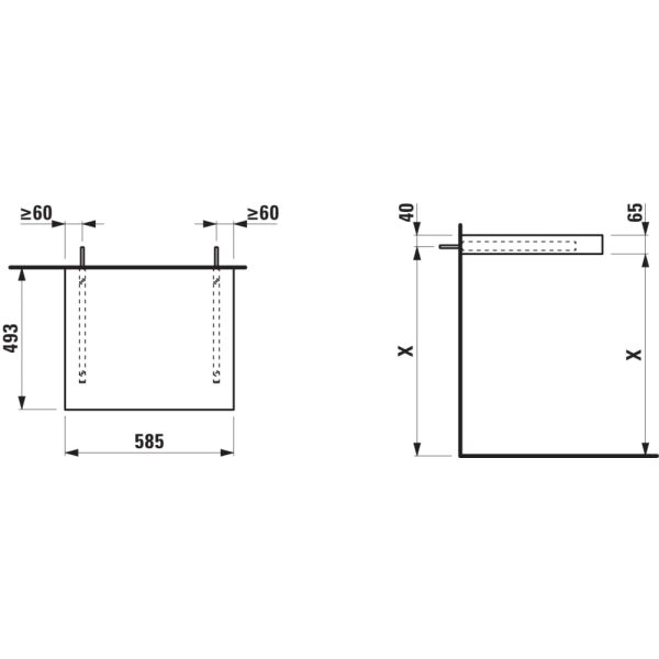 LAUFEN LANI Umývadlová doska 600, bez výrezu, hrúbka: 65 mm, vr. 2 nástenných držiakov, 585x495x65 mm, Biela matná 260, H4046401122601
