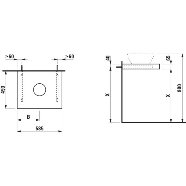 LAUFEN LANI Umývadlová doska 600, s 1 výrezom uprostred, hrúbka: 65 mm, vr. 2 nástenných držiakov, 585x495x65 mm, Biela matná 260, H4046411122601