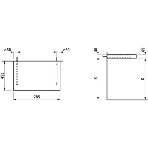LAUFEN LANI Umývadlová doska 800, bez výrezu, hrúbka: 65 mm, vr. 2 nástenných držiakov, 785x495x65 mm, Biela matná 260, H4046501122601