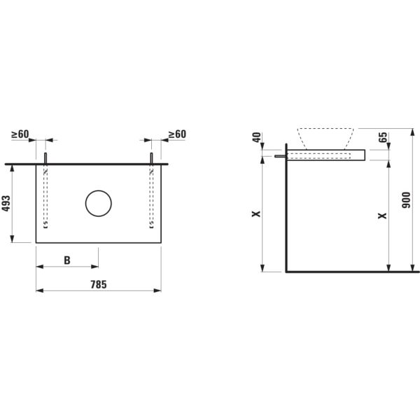 LAUFEN LANI Umývadlová doska 800, s 1 výrezom uprostred, hrúbka: 65 mm, vr. 2 nástenných držiakov, 785x495x65 mm, Divoký dub 267, H4046511122671
