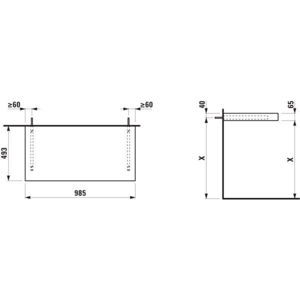 LAUFEN LANI Umývadlová doska 1000, bez výrezu, hrúbka: 65 mm, vr. 2 nástenných držiakov, 985x495x65 mm, Divoký dub 267, H4046601122671