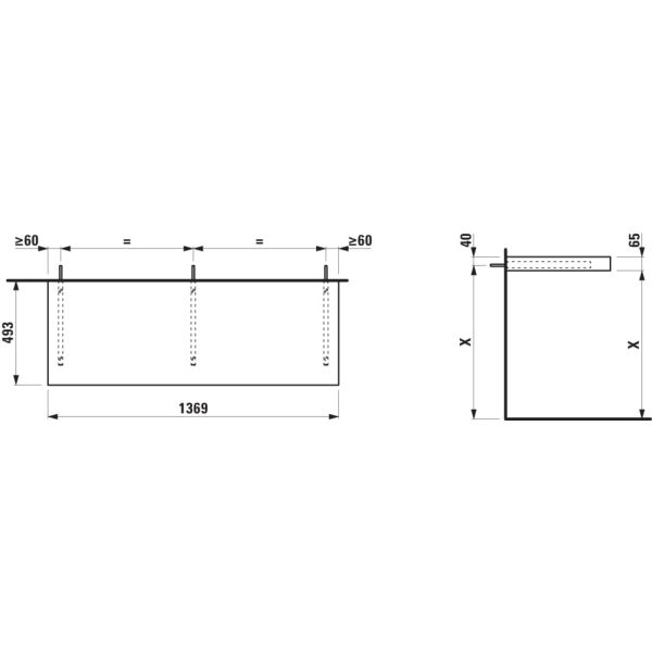 LAUFEN LANI Umývadlová doska 1400, bez výrezu, hrúbka: 65 mm, vr. 3 nástenných držiakov, 1370x495x65 mm, Divoký dub 267, H4046801122671