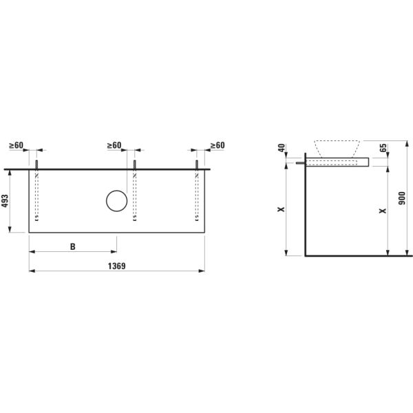 LAUFEN LANI Umývadlová doska 1400, s 1 výrezom uprostred, hrúbka: 65 mm, vr. 3 nástenných držiakov, 1370x495x65 mm, Biela matná 260, H4046811122601