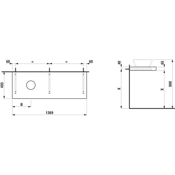 LAUFEN LANI Umývadlová doska 1400, s výrezom vľavo, hrúbka: 65 mm, vr. 3 nástenných držiakov, 1370x495x65 mm, Biela matná 260, H4046821122601