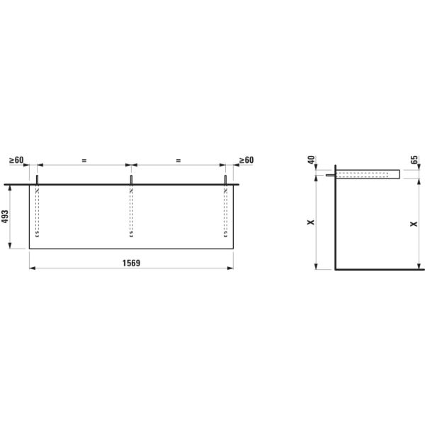 LAUFEN LANI Umývadlová doska 1600, bez výrezu, hrúbka: 65 mm, vr. 3 nástenných držiakov, 1570x495x65 mm, Šedá traffic 266, H4046901122661