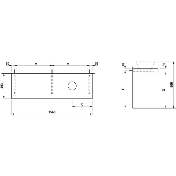 LAUFEN LANI Umývadlová doska 1600, s výrezom vpravo, hrúbka: 65 mm, vr. 3 nástenných držiakov, 1570x495x65 mm, Biela matná 260, H4046931122601