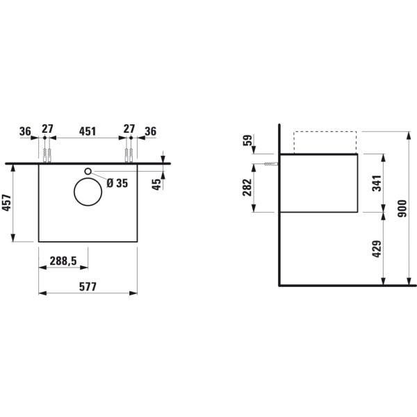LAUFEN SONAR Skrinka pod umývadlo, s 1 zásuvkou, pre umývadlové misy H812340, H812341, H812342, H812343, s výrezom uprostred vr. otvoru pre batériu uprostred, 575x455x340 mm, Biela matná & nero marquina 143, H4054050341431