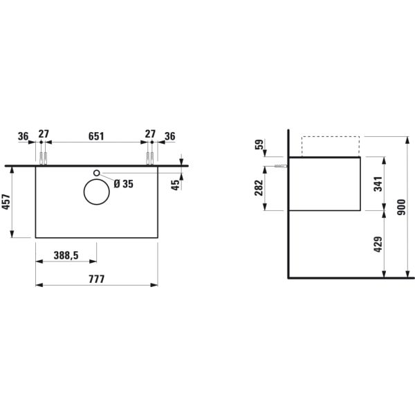 LAUFEN SONAR Skrinka pod umývadlo, s 1 zásuvkou, pre umývadlové misy H812340, H812341, H812342, H812343, s výrezom uprostred vr. otvoru pre batériu uprostred, 775x455x340 mm, Biela matná & nero marquina 143, H4054150341431