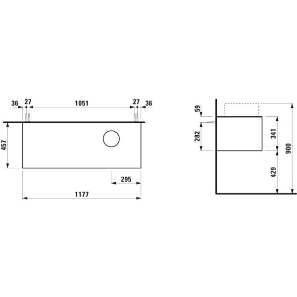 LAUFEN SONAR Skrinka pod umývadlo, s 1 zásuvkou, pre umývadlové misy H812340, H812341, H812342, H812343, s výrezom vpravo, 1175x455x340 mm, Biela matná 170, H4054230341701