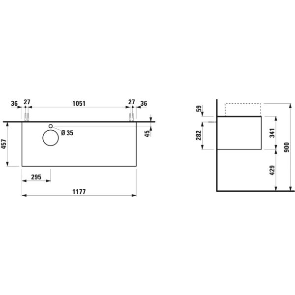 LAUFEN SONAR Skrinka pod umývadlo, s 1 zásuvkou, pre umývadlové misy H812340, H812341, H812342, H812343, s výrezom vľavo vr. otvoru pre batériu uprostred, 1175x455x340 mm, Meď & nero marquina 141, H4054260341411