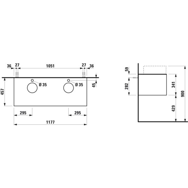 LAUFEN SONAR Skrinka pod umývadlo, s 1 zásuvkou, pre umývadlové misy H812340, H812341, H812342, H812343, s výrezom vľavo a vpravo vr. otvorov pre batériu uprostred, 1175x455x340 mm, Zlato & nero marquina 140, H4054280341401