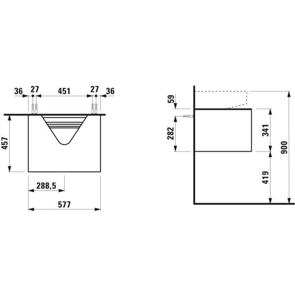 LAUFEN SONAR Skrinka pod umývadlo s 1 zásuvkou, pre umývadielko H816341, s výrezom uprostred, 575x455x340 mm, Meď 041, H4054310340411