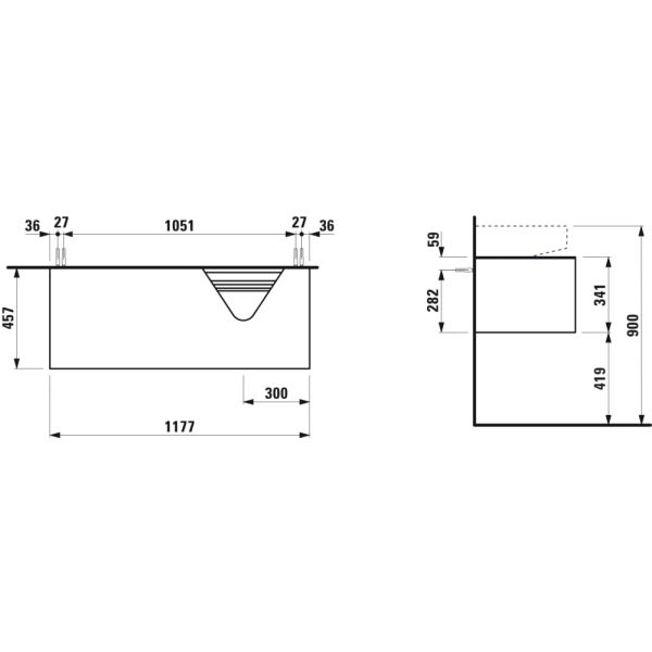 LAUFEN SONAR Skrinka pod umývadlo, s 1 zásuvkou, pre umývadielka H816341/H816342, s výrezom vpravo, 1175x455x340 mm, Zlato & nero marquina 140, H4054530341401