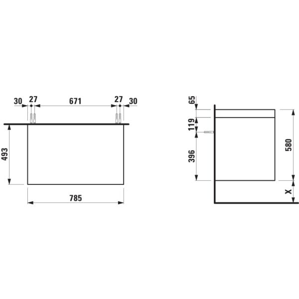 LAUFEN LANI Modulárna zostava 800, umývadlová doska 65 mm (.260 šedá traffic), bez výrezu, s 2 zásuvkami, 785x495x580 mm, Biela matná 260, H4055501122601