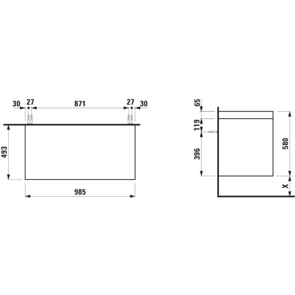 LAUFEN LANI Modulárna zostava 1000, umývadlová doska 65 mm (.260 šedá traffic), bez výrezu, s 2 zásuvkami, 985x495x580 mm, Špeciálne farby 990, H4055601129901