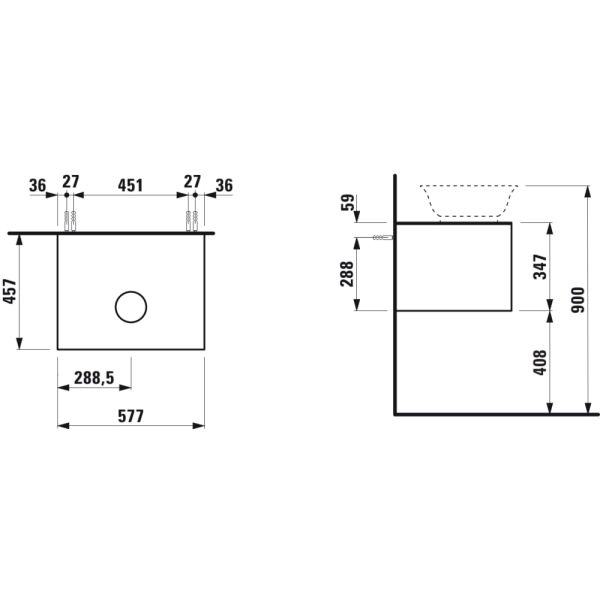 LAUFEN THE NEW CLASSIC Skrinka pod umývadlo 600, s 1 zásuvkou, s výrezom uprostred, pre umývadlové misy H812850/H812851/H812852/H812853, 575x455x345 mm, Biela lakovaná 631, H4060010856311