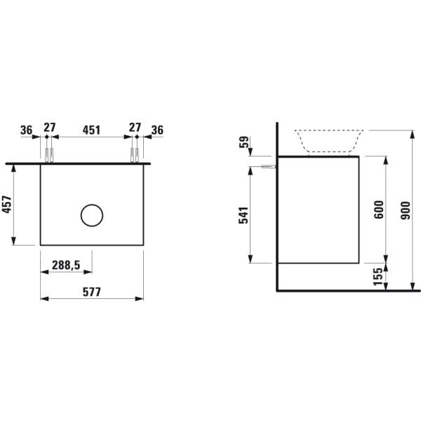 LAUFEN THE NEW CLASSIC Skrinka pod umývadlo 600, s 2 zásuvkami, pre umývadlové misy H812850/H812851/H812852/H812853, 575x455x600 mm, Černený dub 628, H4060020856281