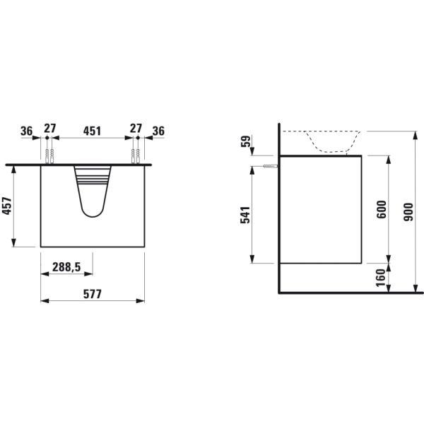 LAUFEN THE NEW CLASSIC Skrinka pod umývadlo 600, s 2 zásuvkami, pre umývadlá H816852, 575x455x600 mm, Šedá traffic 627, H4060040856271