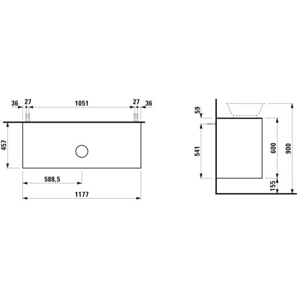 LAUFEN THE NEW CLASSIC Skrinka pod umývadlo 1200, s 2 zásuvkami, s výrezom uprostred, pre umývadlové misy H812850/H812851/H812852/H812853, 1175x455x600 mm, Biela matná 170, H4060220851701