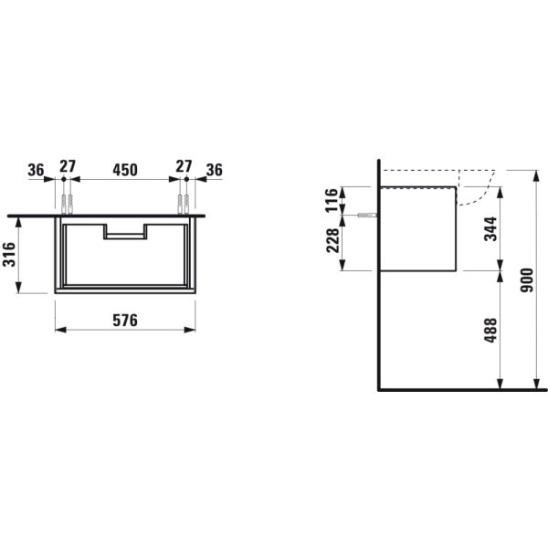 LAUFEN THE NEW CLASSIC Skrinka pod umývadlo, s 1 zásuvkou, pre umývadlá H813853, 575x315x345 mm, Biela lakovaná 631, H4060310856311