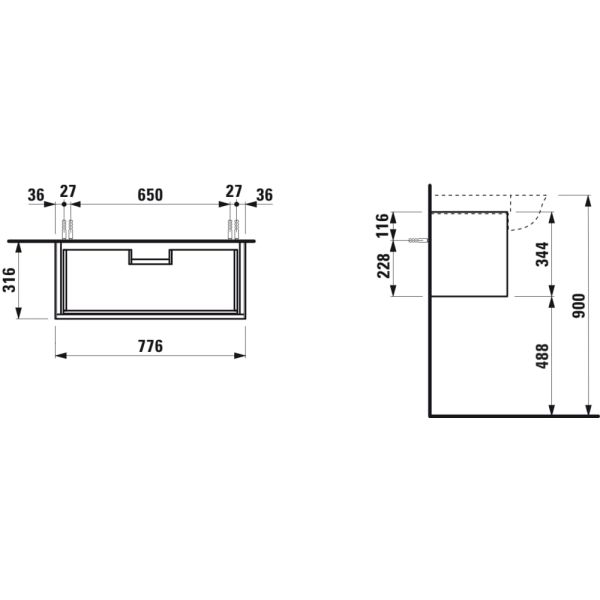 LAUFEN THE NEW CLASSIC Skrinka pod umývadlo, s 1 zásuvkou, pre umývadlá H813855, 775x315x345 mm, Černený dub 628, H4060410856281