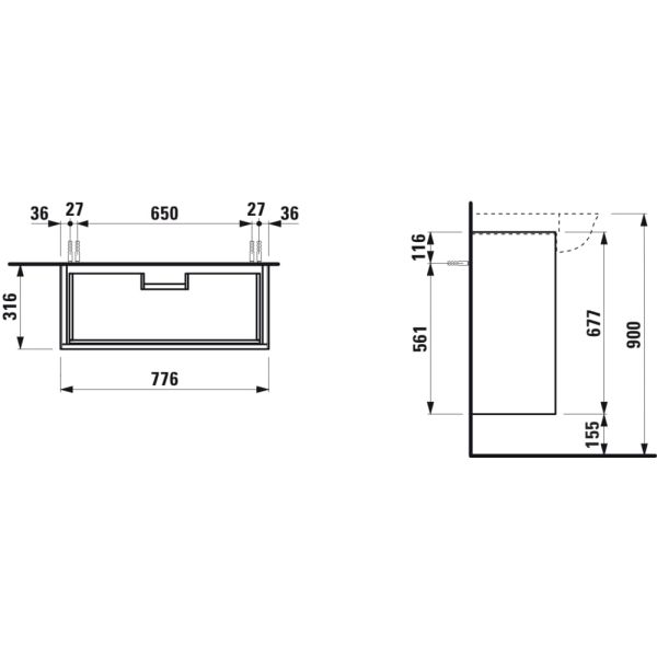LAUFEN THE NEW CLASSIC Skrinka pod umývadlo, s 2 zásuvkami, pre umývadlá H813855, 775x315x675 mm, Biela matná 170, H4060420851701