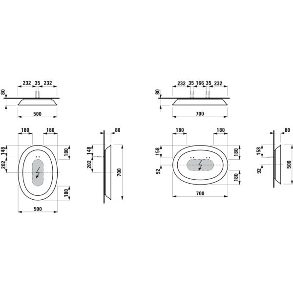 LAUFEN THE NEW CLASSIC Keramické zrkadlo s priestorovým LED osvetlením, pre externé vypínač, farba svetla 4000 K, 500x700 mm, Biela matná 757, H4060700857571