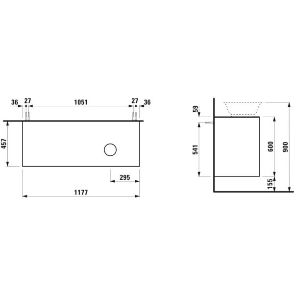 LAUFEN THE NEW CLASSIC Skrinka pod umývadlo 118 × 45 × 35 cm, s 2 zásuvkami, s výrezom vpravo, pre umývadlové misy 812850, 812851, 812852, 812853, 1175x455x600 mm, Biela matná 170, H4060840851701