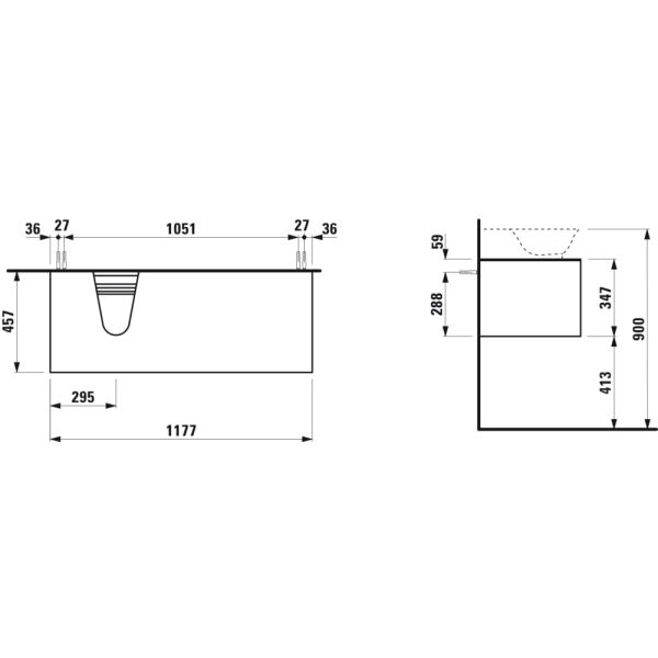 LAUFEN THE NEW CLASSIC Skrinka pod umývadlo, s 1 zásuvkou, s výrezom vľavo, pre umývadlá 816852, 1175x455x345 mm, Biela lakovaná 631, H4060850856311