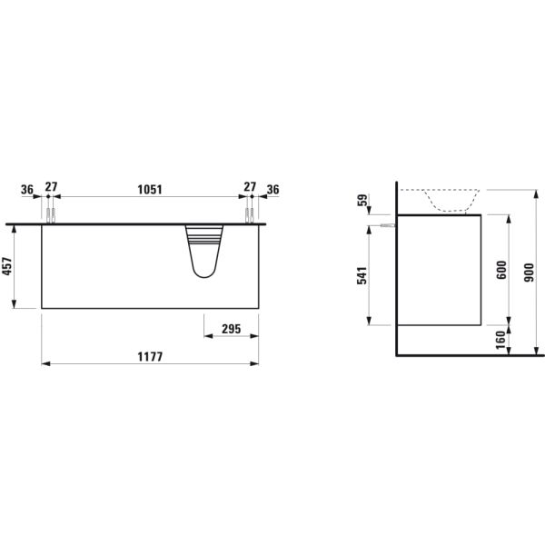 LAUFEN THE NEW CLASSIC Skrinka pod umývadlo, s 2 zásuvkami, s výrezom vpravo, pre umývadlá 816852, 1175x455x600 mm, Biela lakovaná 631, H4060880856311