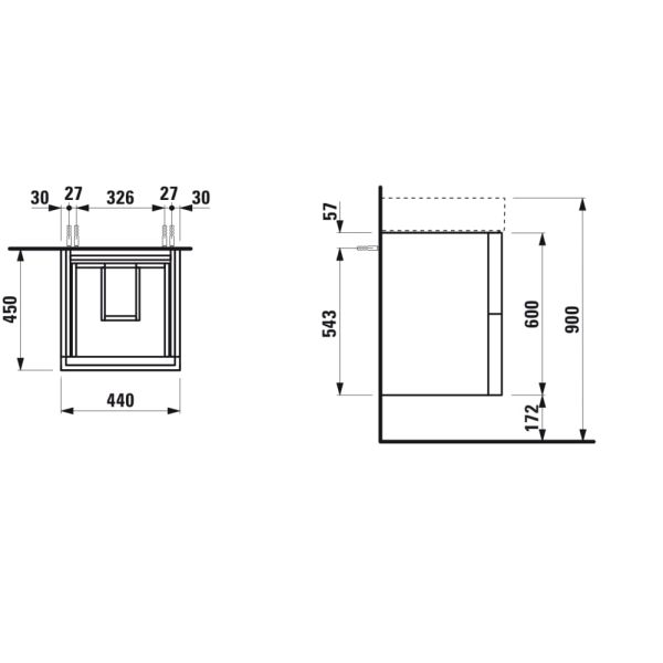 LAUFEN Kartell LAUFEN Skrinka pod umývadlo, s 2 zásuvkami, vrátane zásuvkového organizéra, pre umývadielko H815331, 440x450x600 mm, Šedomodrá 645, H4075080336451