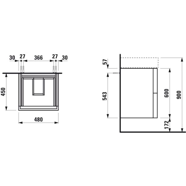 LAUFEN Kartell LAUFEN Skrinka pod umývadlo, s 2 zásuvkami, vrátane zásuvkového organizéra, pre umývadlo H810332, 480x450x600 mm, Bridlica šedá 642, H4075090336421