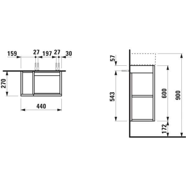 LAUFEN Kartell LAUFEN Skrinka pod umývadlo, 1 dvierka, závesy dverí vpravo, otvorená polička na ľavej strane, pre umývadielka H815334, 440x270x600 mm, Horčicovo žltá 644, H4075180336441