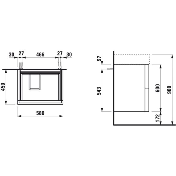 LAUFEN Kartell LAUFEN Skrinka pod umývadlo, s 2 zásuvkami, vrátane zásuvkového organizéra, pre umývadlo H810334, 580x450x600 mm, Biela matná 640, H4075580336401