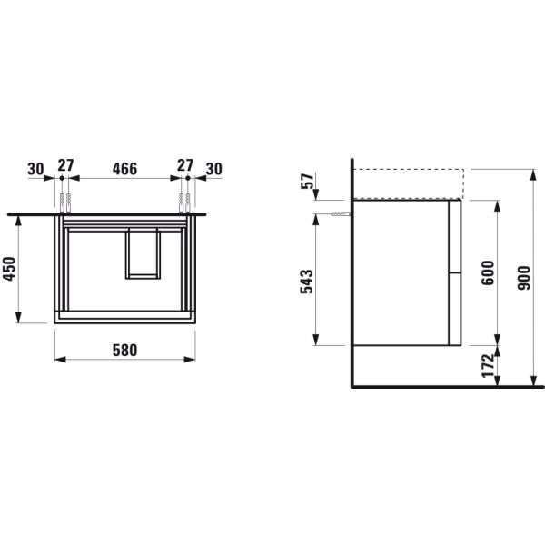 LAUFEN Kartell LAUFEN Skrinka pod umývadlo, s 2 zásuvkami, vrátane zásuvkového organizéra, pre umývadlo H810335, 580x450x600 mm, Bridlica šedá 642, H4075680336421