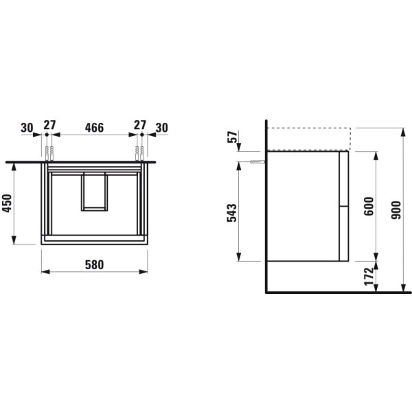 LAUFEN Kartell LAUFEN Skrinka pod umývadlo, s 2 zásuvkami, vrátane zásuvkového organizéra, pre umývadlá H810333, H810338, H810339, H813332, 580x450x600 mm, Biela matná 640, H4075690336401
