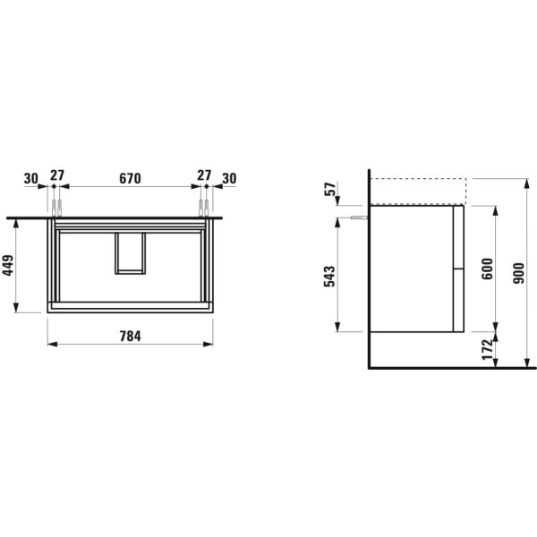 LAUFEN Kartell LAUFEN Skrinka pod umývadlo, s 2 zásuvkami, pre umývadlo H810336, 785x450x600 mm, Biela matná 640, H4075920336401