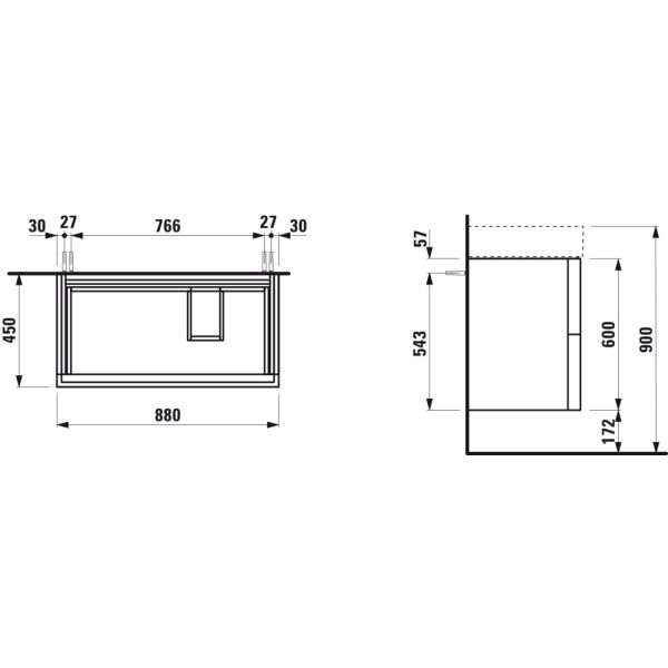 LAUFEN Kartell LAUFEN Skrinka pod umývadlo, s 2 zásuvkami, vrátane zásuvkového organizéra, pre umývadlo H810339, 880x450x600 mm, Kamienky šedé 641, H4076080336411