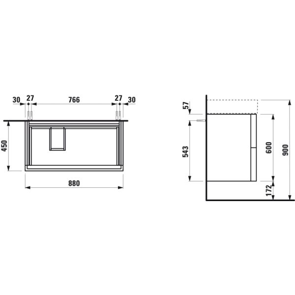 LAUFEN Kartell LAUFEN Skrinka pod umývadlo, s 2 zásuvkami, vrátane zásuvkového organizéra, pre umývadlo H810338, 880x450x600 mm, Kamienky šedé 641, H4076180336411